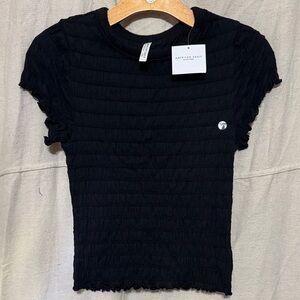 American Eagle Outfitters Black Textured Baby Tee